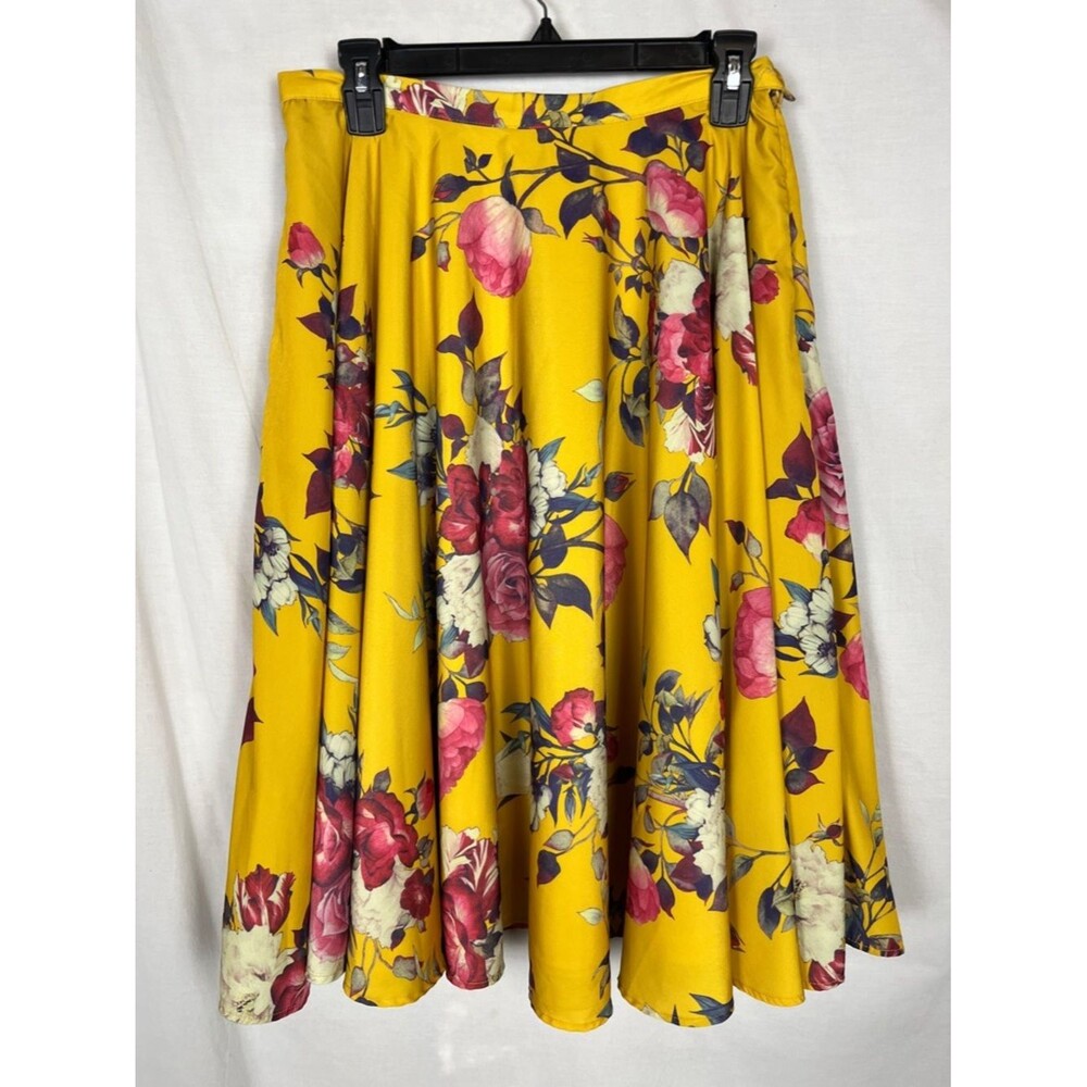 Modcloth Mustard Yellow Ikebana Floral Circle Skirt Lined